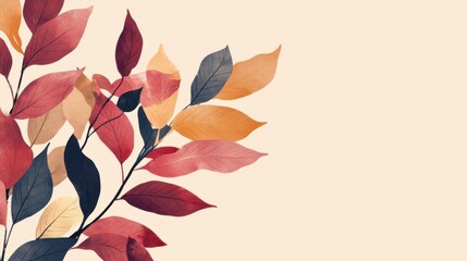 Poster - Colorful autumn leaves illustration on plain background