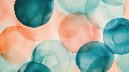 Aufkleber - Abstract watercolor painting of overlapping circles in teal and peach