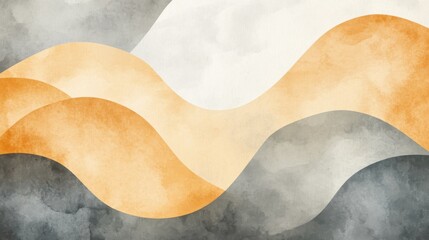 Aufkleber - Abstract painting with wavy shapes in orange, grey, and white