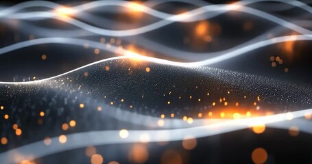 Wall Mural - abstract waves with blurred bokeh in gold and white with a dark background. the focus is on the deta