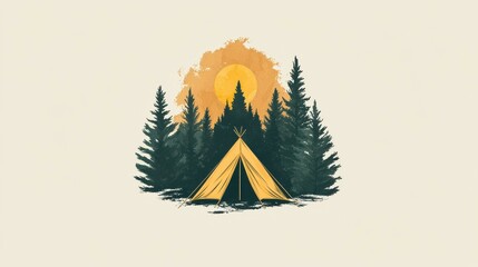 Poster - Serene tent under setting sun in tranquil forest