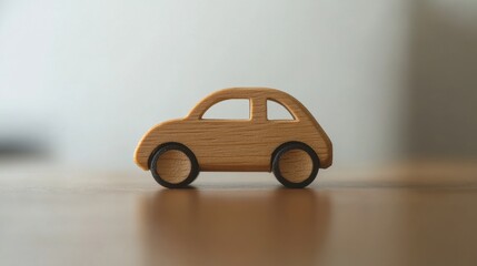Aufkleber - Wooden toy car on table in serene indoor setting