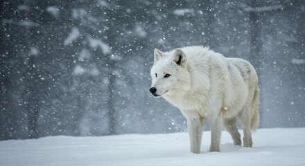  A stunning Arctic wolf navigating through a snowy blizzard. 