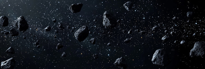 Wall Mural - Seamless cosmic featuring planetary orbits, asteroid belts, and bright stars on a deep-space background