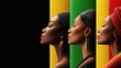 © Elizaveta - Minimalist vector illustration featuring three African women in profile with vibrant colors representing cultural heritage