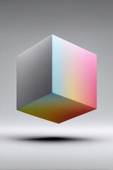 Wall Mural - floating abstract cube with smooth color gradient in minimalist space