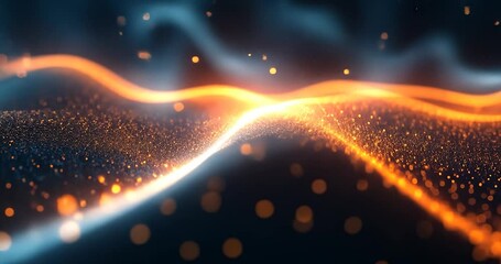 Wall Mural - abstract digital artwork featuring a glowing orange wavy line and a blue background with a dark back