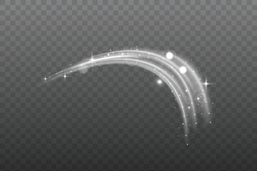Poster - Curve light effect of motion wave. Dynamic white trail, fire path trace line, car lights, optic fiber and incandescence curve twirl. Sparkling translucent comet bokeh. Neon vector speed flying trails