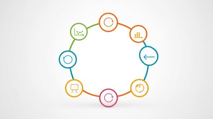 Wall Mural - marketing metrics engagement automation concept. circular infographic with various symbols and icons