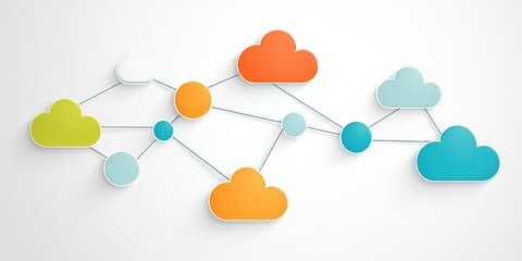 Wall Mural - marketing metrics engagement automation concept. brightly colored cloud shapes connected by lines on