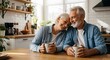 © Jose - Serene Moment: Elderly couple sharing a heartwarming moment over a cup of coffee in a cozy kitchen, filled with love, connection, and the simple joys of companionship.