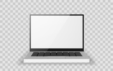 Laptop Computer With Blank Screen Isolated On Transparent Background, Front View. Modern Device Mockup Template For Web Design Or App Presentation. Vector Illustration