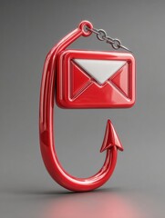 Aufkleber - 3D Fishing Hook Design Catching Email Icon With Alert Light on a Blank Background