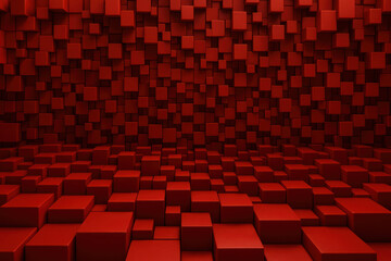 Wall Mural - a dense arrangement red cubes forms a dynamic three-dimensional structure that symbolizes growth and