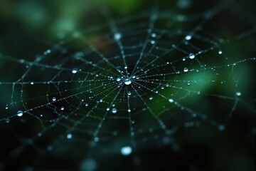 Wall Mural - dew drops on spiderweb in nature close up macro
