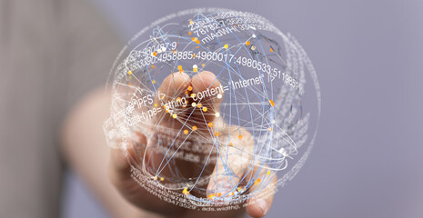 Leinwandbilder - Abstract image of a hand interacting with a digital globe representing global network connections.