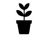 Black silhouette of a potted plant with leaves isolated on white background, graphic illustration. concept of gardening, indoor decor, houseplant, nature, design element Black silhouette of a potted plant with leaves isolated on white background, graphic illustration. concept of gardening, indoor decor, houseplant, nature, design element