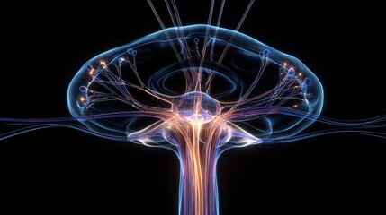Poster - 3D Rendering of Optic Nerve and Eye Anatomy With Futuristic Glow and Clean Upper Margin Illustrating Biological Structures