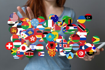 Aufkleber - Image of diverse flags representing global connections and international cooperation.