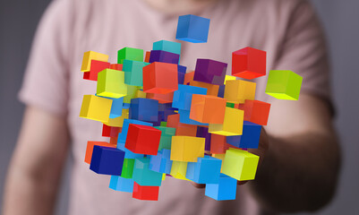 Aufkleber - Abstract image of colorful cubes, symbolizing innovation, creativity, and problem-solving.