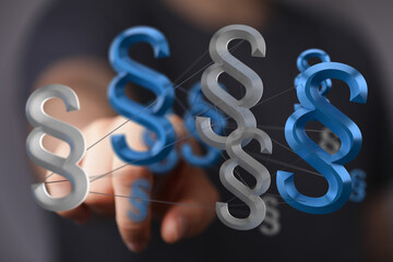 Aufkleber - Abstract image of interconnected paragraph symbols, representing legal concepts, regulations, and compliance.
