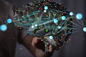 Aufkleber - Abstract brain network, AI, technology, digital, future, innovation, connection, intelligence, data, science, network, global, communication.