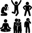 © Piyush - Emotional Stick Figure Icon Set – Crying, Hugging, Meditating, and More