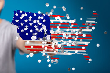 Poster - Interactive digital map of the USA, showcasing network connections. Perfect for technology, business, and patriotism themes.
