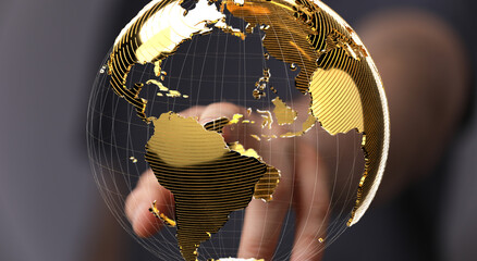 Aufkleber - Golden globe, network, world map, technology, business, global, connection, digital, internet, communication, international