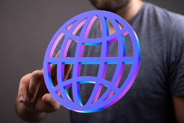 Leinwandbilder - Person interacts with a vibrant 3D globe, symbolizing global connectivity and networking.