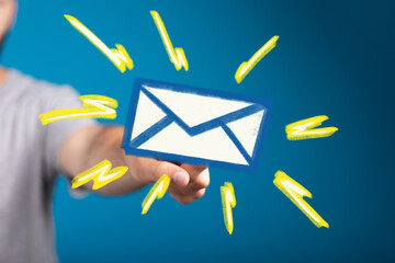 Aufkleber - Hand holding digital email, fast notification concept.  Perfect for communication, marketing, and technology.