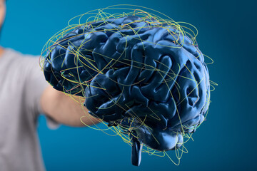 Aufkleber - High-resolution 3D model of a human brain, showcasing complex neural pathways and connections.