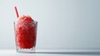 © Mariquita vector - Red fruity slushie in a glass with a red straw on a light background. Refreshing drink for summer and hot weather.