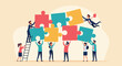 © GraphicsWorld - Business Teamwork concept. Contemporary flat style abstract vector illustration of diverse people putting together puzzle details. Isolated on background.