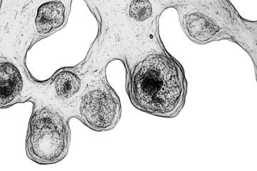 Poster - Microscopic image showing interconnected cells with granular texture, possibly depicting a biological tissue or organism. background removed
