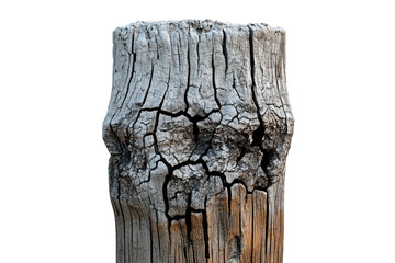 Fototapete - Close-up of a weathered, cracked wooden post, showing significant age and texture. background removed