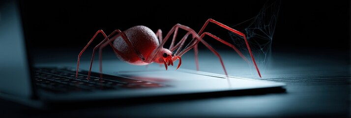 Aufkleber - Malicious 3D Malware Emerging From a Web Browser Window in a Dark Digital Environment
