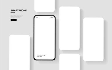 Leinwandbilder - Realistic smartphone mockup. Mobile phone vector with isolated on white background. Device front view. 3D mobile phone with shadow. Realistic, high quality smart phone mockup for ui ux presentation.