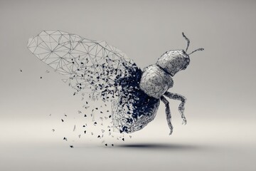 Leinwandbilder - 3D Wireframe Bug Symbol Breaking Apart in a Dynamic Display of Geometric Fragmentation