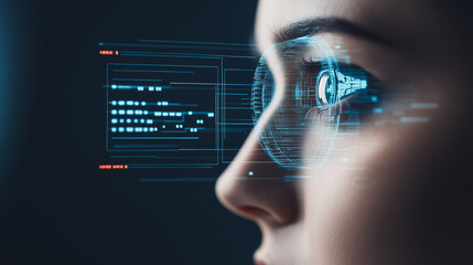 Wall Mural - vision of innovation: an eye enhanced with futuristic augmented reality technology, showcasing a vis