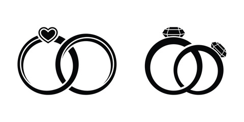 Diamond engagement rings icon. Engagement rings, wedding ring vector set, diamond icon. Vector illustration isolated on white background.