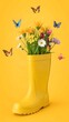 © ARdesignAi - Yellow rain boot filled with spring flowers and butterflies