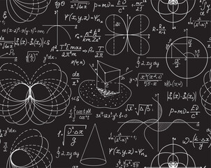 Wall Mural - math educational vector seamless pattern with handwritten mathematical formulas, equations and algeb