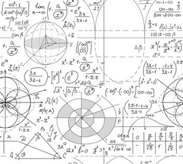 Wall Mural - mathematical vector seamless pattern with handwritten mathematical and physics formulas, equations a