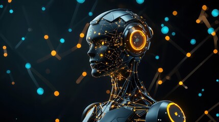 Wall Mural - futuristic robot with glowing patterns in abstract digital environment
