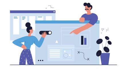 Wall Mural - people develop ui ux design, abstract web development process vector illustration. cartoon team of d