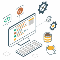 Software development coding computer isometric illustration