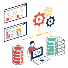 Programmer working with database and web development