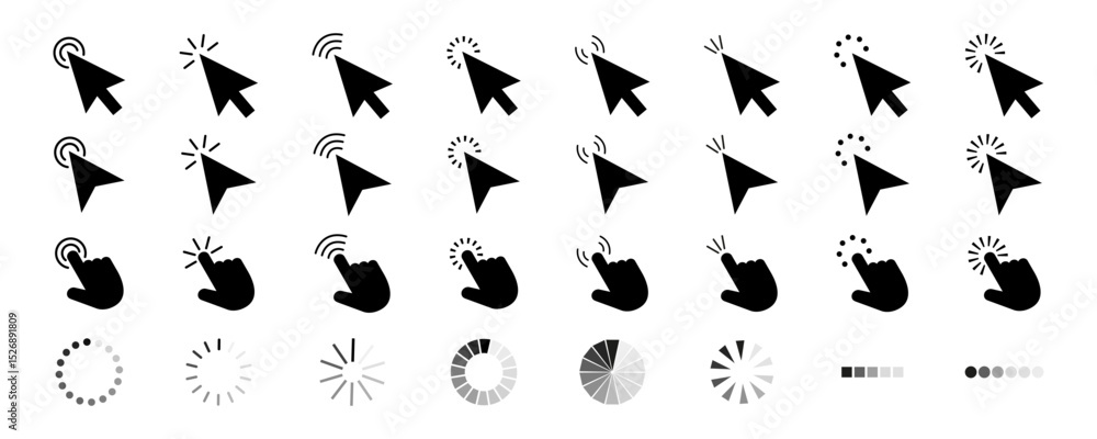Cursors icons click set. Computer mouse click cursor arrow icons set ...