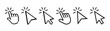 © Ira - Pixel cursor or computer mouse pointer icons set. Pixel hand, pointer hand, arrow logo vector isolated icons set.